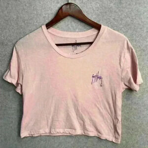 Guy Harvey Women’s Light Pink Cropped T-Shirt Flamingo Hibiscus Sz Medium EUC